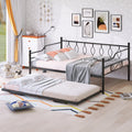 Full Size Metal Daybed With Twin Size Adjustable Trundle, Portable Folding Trundle, Black Old Sku:Mf293730Aab Black Steel