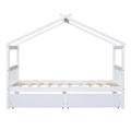 Twin Size Wooden House Bed With Drawers, White White Solid Wood Mdf