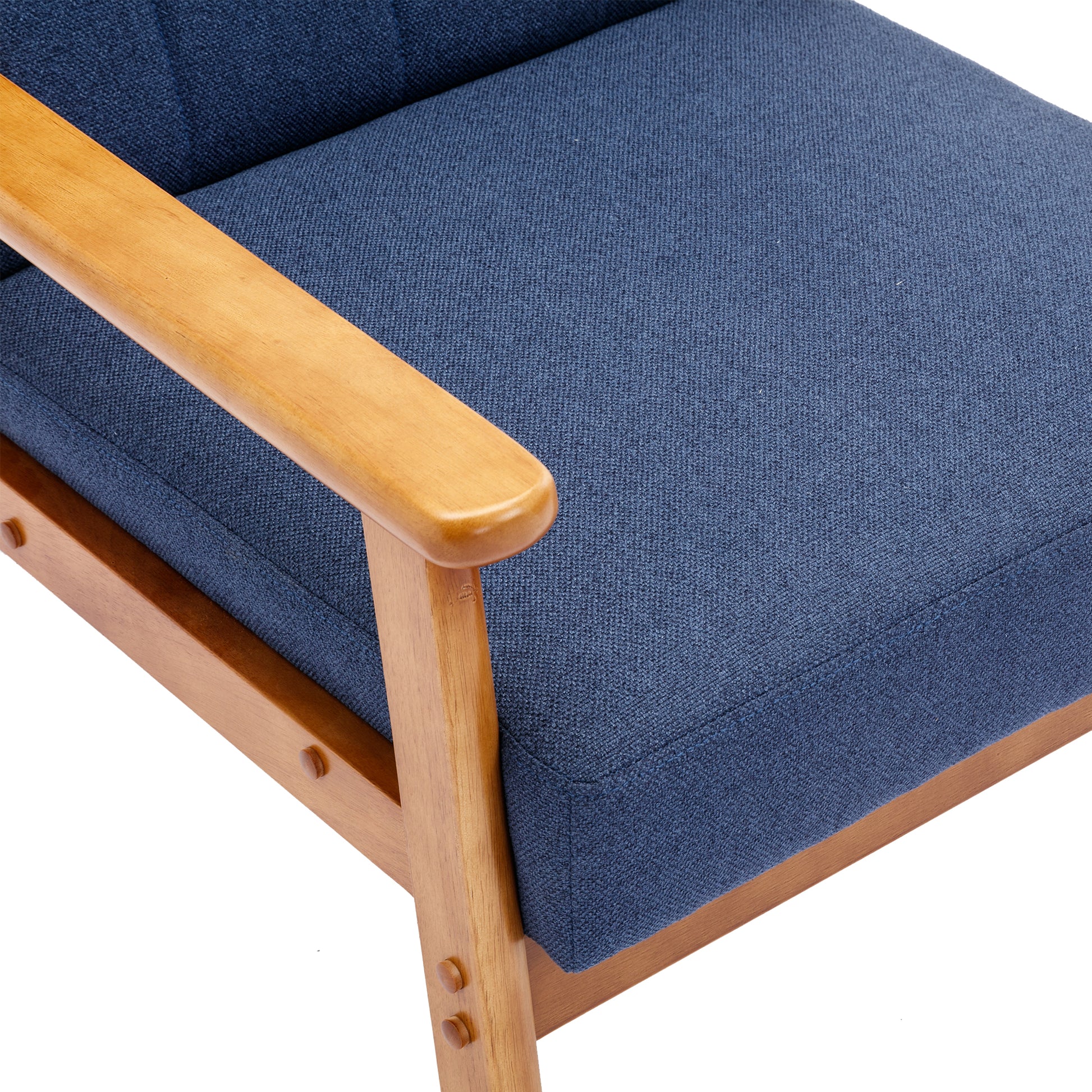 Leisure Chair With Solid Wood Armrest And Feet, Mid Century Modern Accent Chair, For Living Room Bedroom Studio Chair Navy Linen