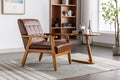 Leisure Chair With Solid Wood Armrest And Feet, Mid Century Modern Accent Chair, For Living Room Bedroom Studio Chair Brown Pu Pu Leather