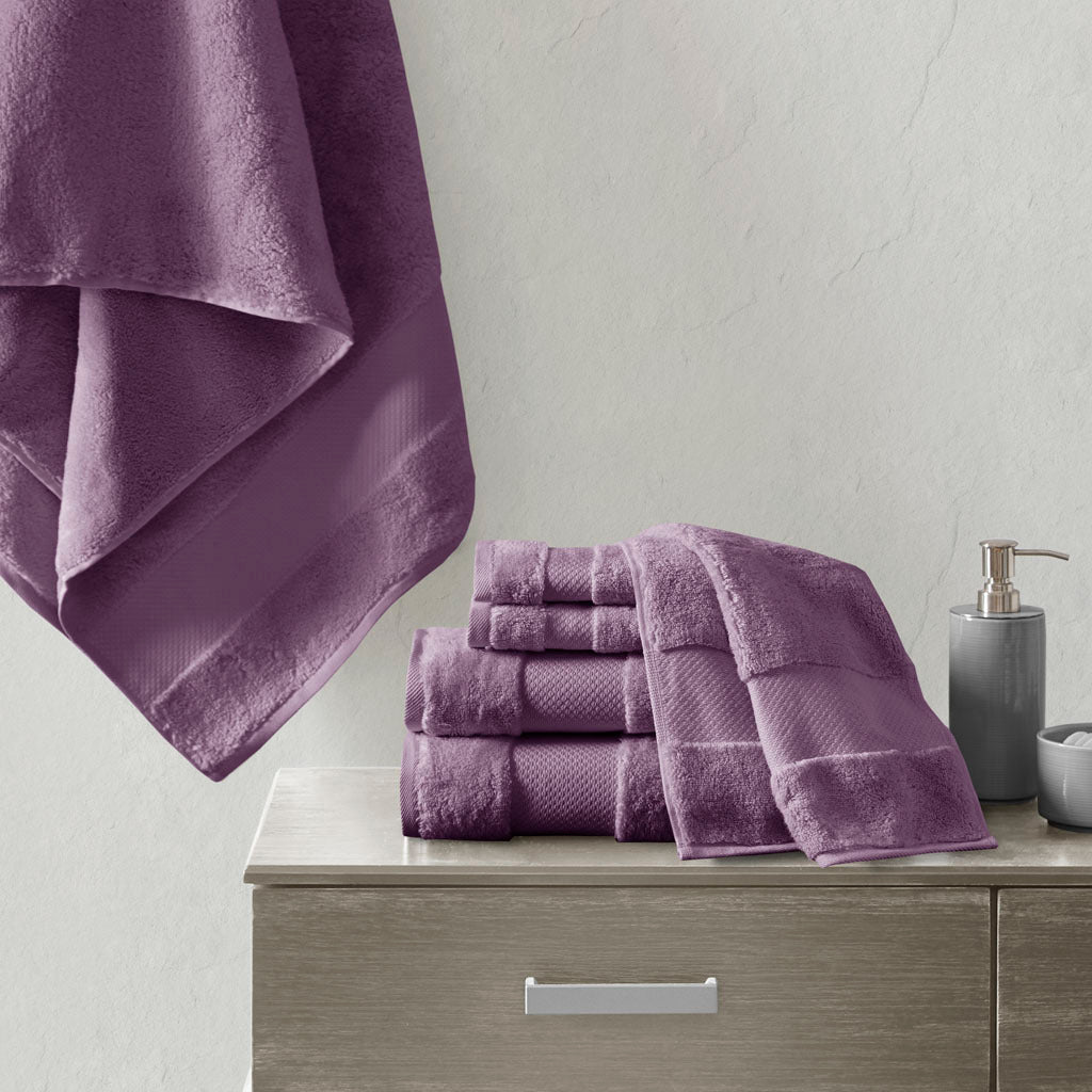 Cotton 6 Piece Bath Towel Set Purple Cotton