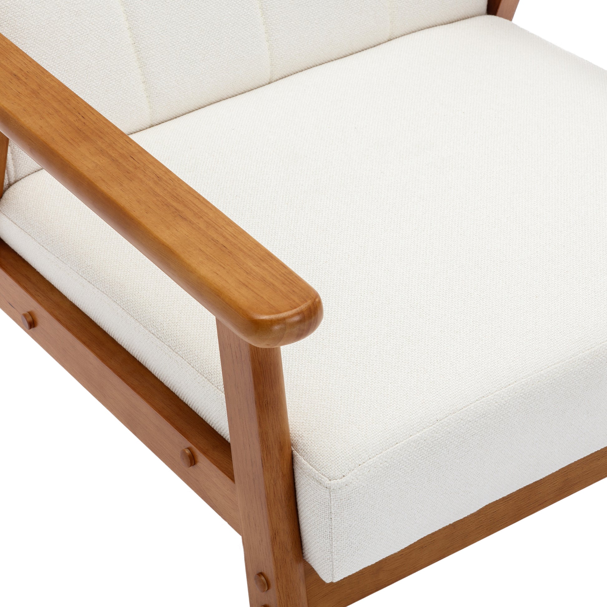 Leisure Chair With Solid Wood Armrest And Feet, Mid Century Modern Accent Chair, For Living Room Bedroom Studio Chair Beige Linen