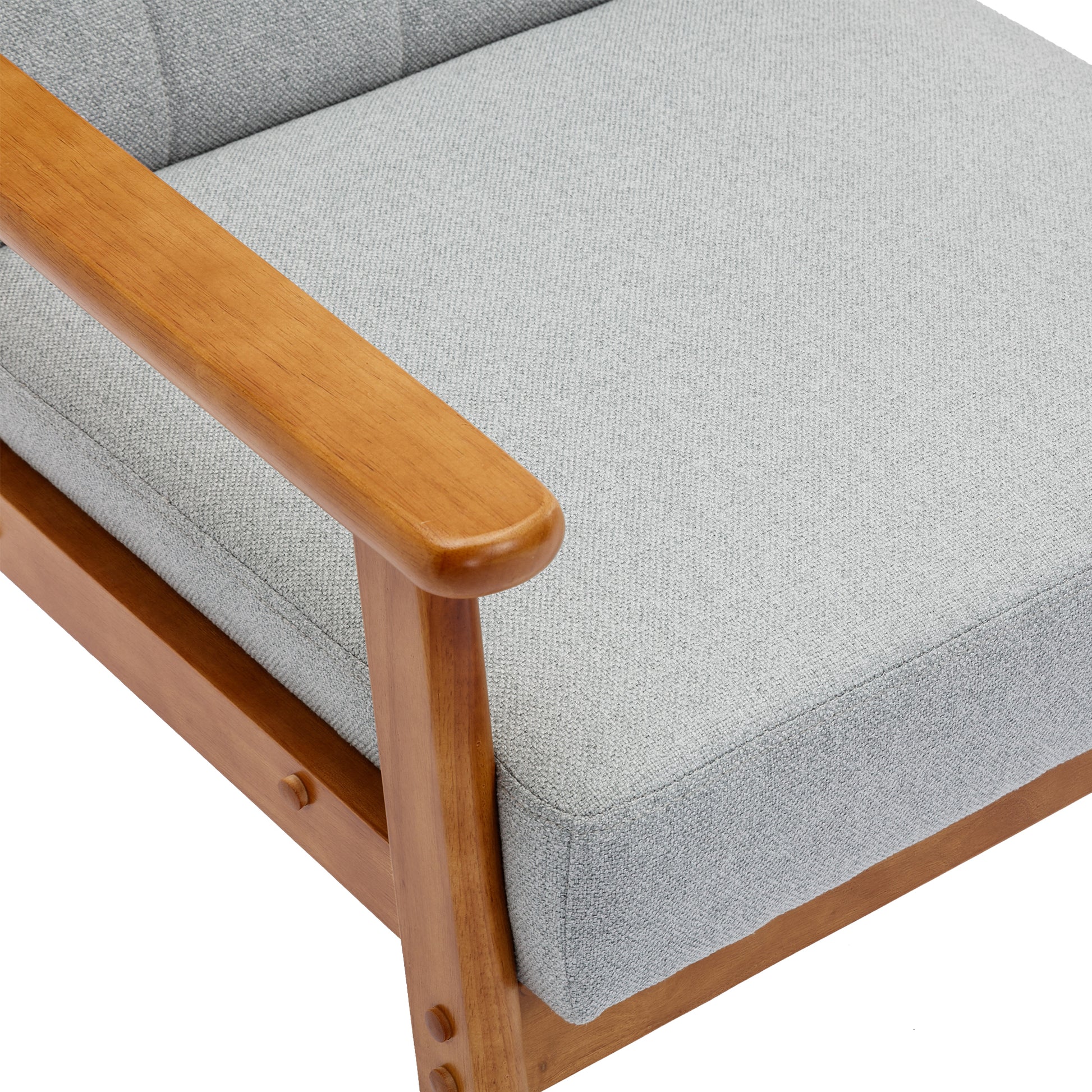 Leisure Chair With Solid Wood Armrest And Feet, Mid Century Modern Accent Chair, For Living Room Bedroom Studio Chair Light Gray Linen