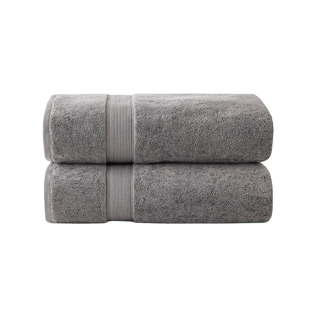 100% Cotton Bath Sheet Antimicrobial 2 Piece Set Grey Cotton