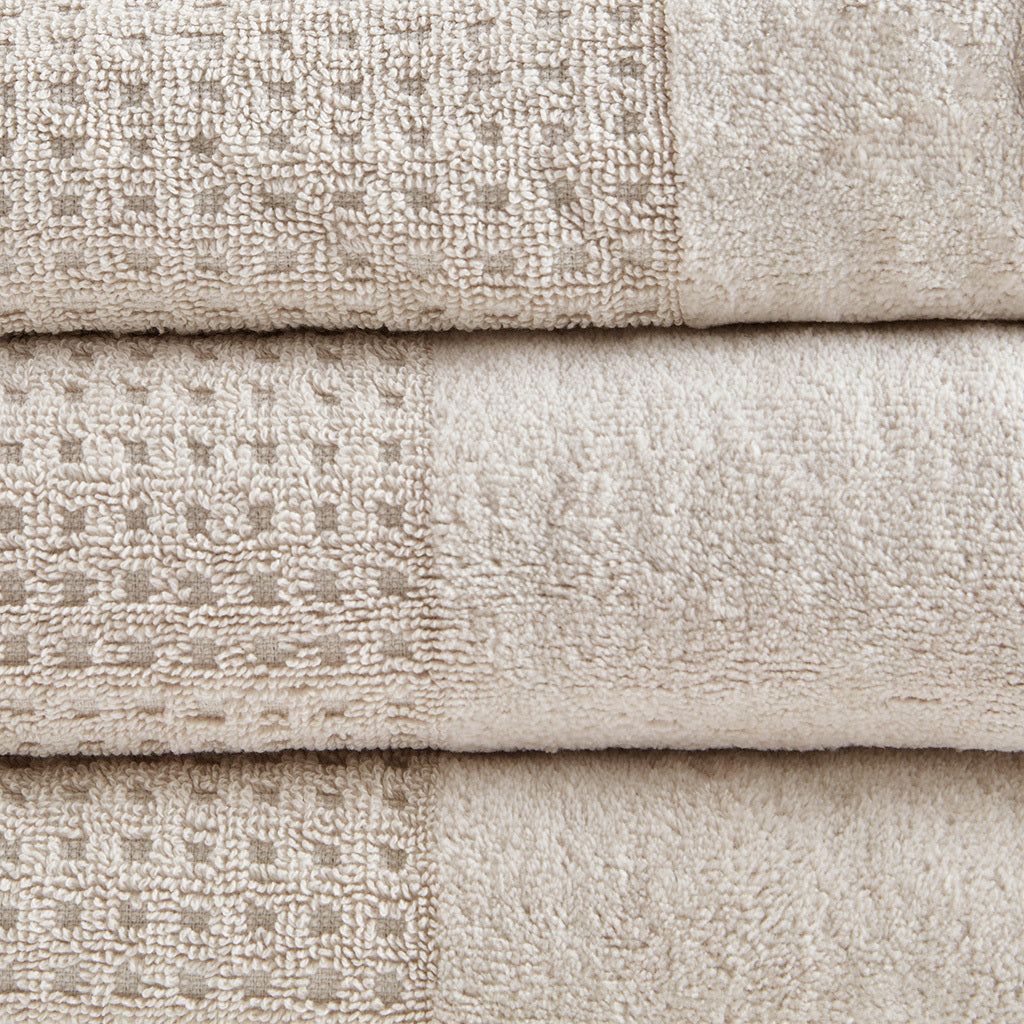 Cotton Waffle Jacquard Antimicrobial Bath Towel 6 Piece Set Taupe Cotton