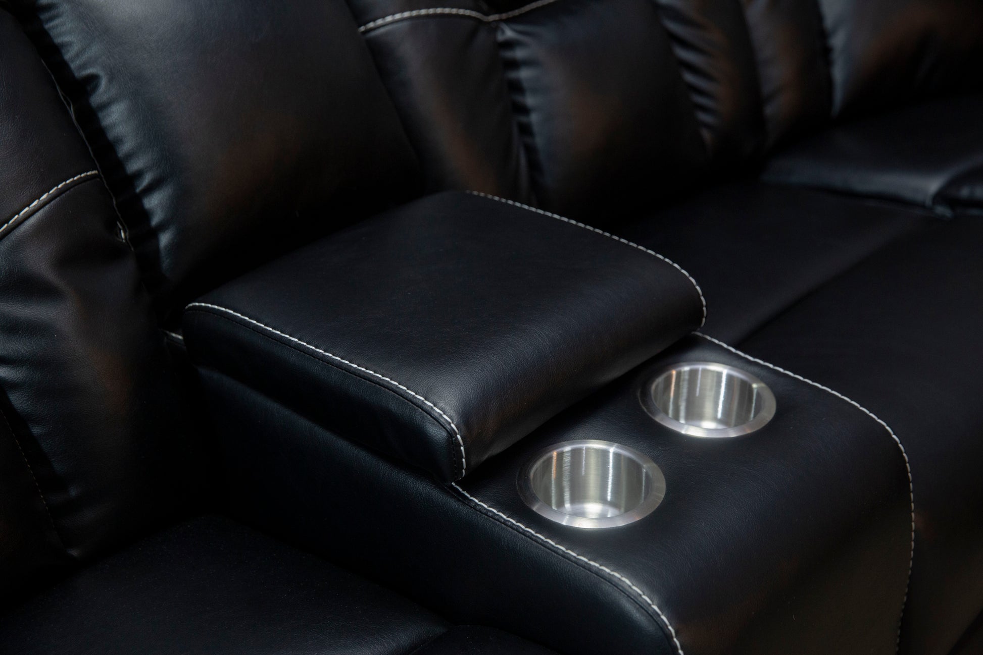 Manual Reclining Sofa Faux Leather Sofa Set Black Black Pu