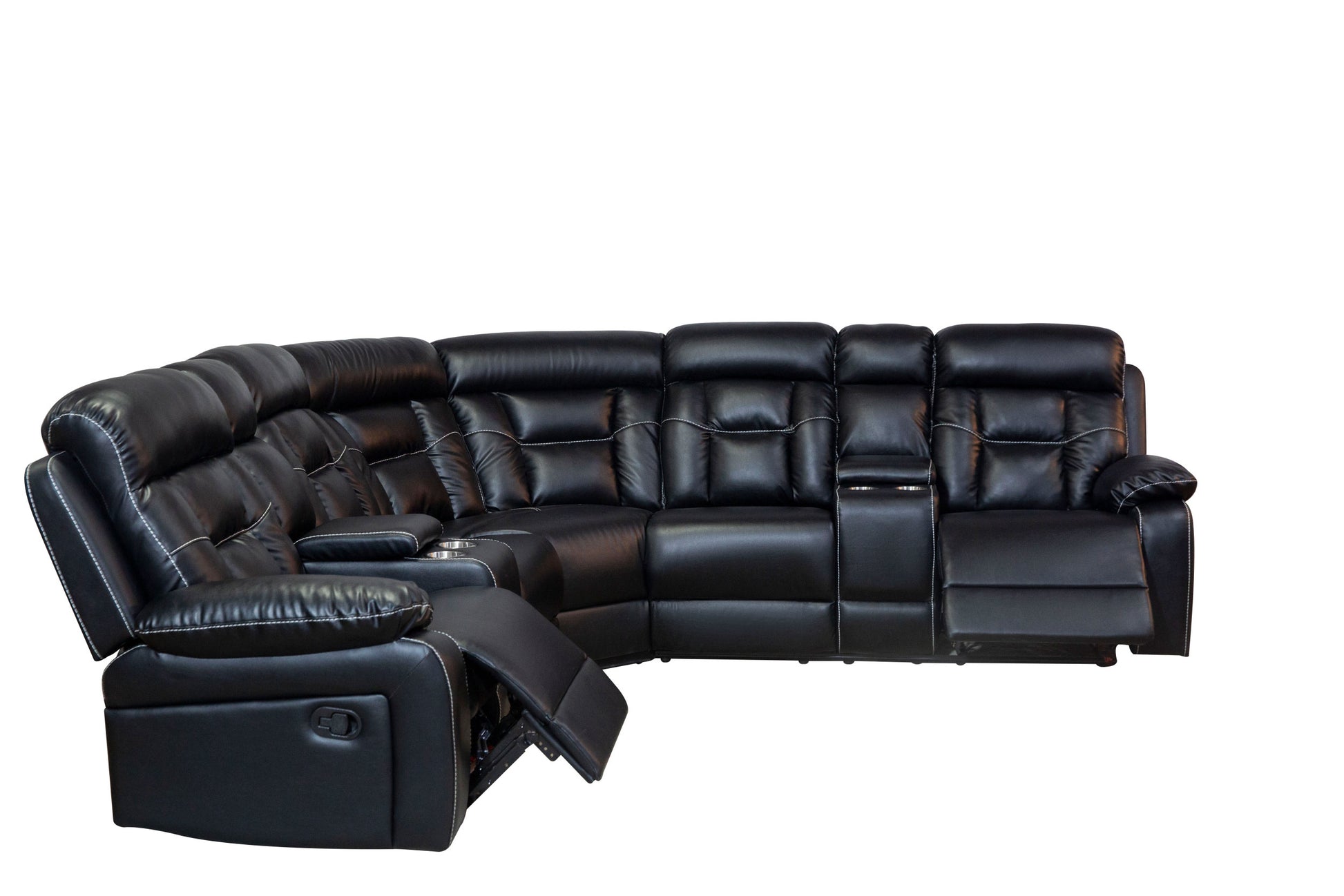Manual Reclining Sofa Faux Leather Sofa Set Black Black Pu