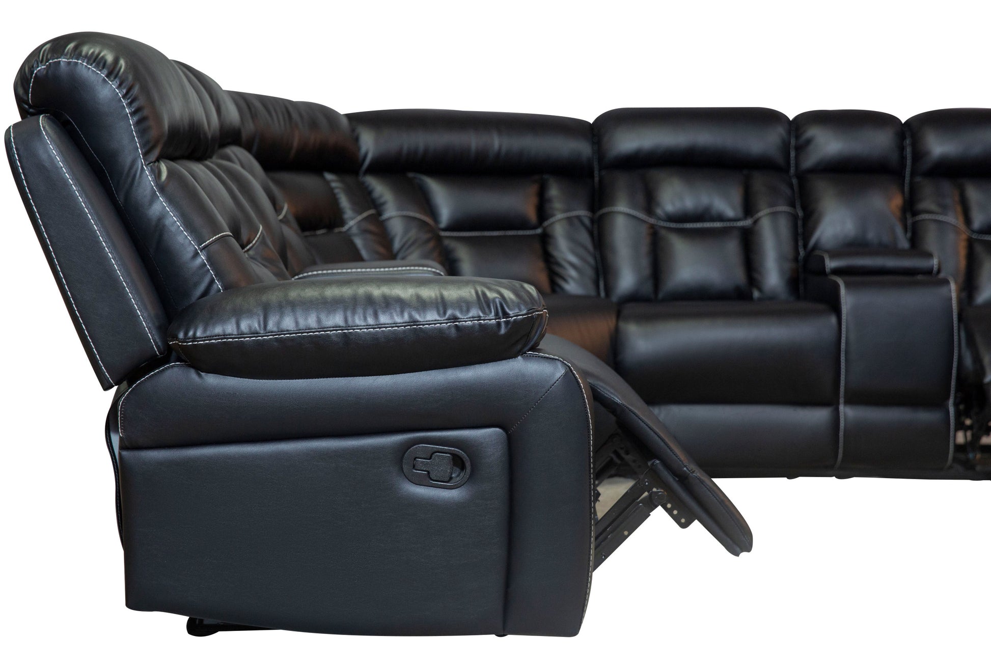 Manual Reclining Sofa Faux Leather Sofa Set Black Black Pu
