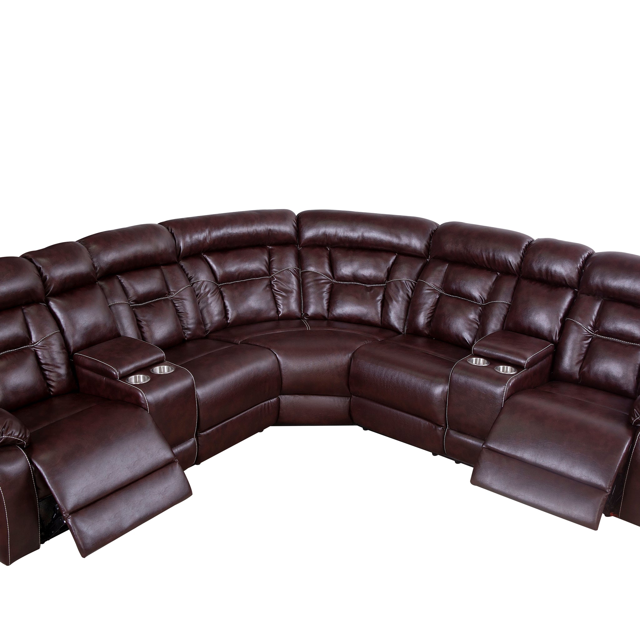 Sectional Sofa With Manual Reclining Brown Brown Pu 5 Seat