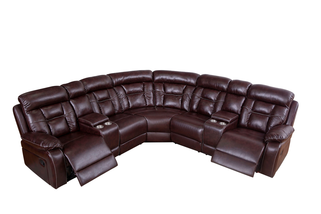 Sectional Sofa With Manual Reclining Brown Brown Pu 5 Seat