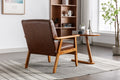Leisure Chair With Solid Wood Armrest And Feet, Mid Century Modern Accent Chair, For Living Room Bedroom Studio Chair Brown Pu Pu Leather