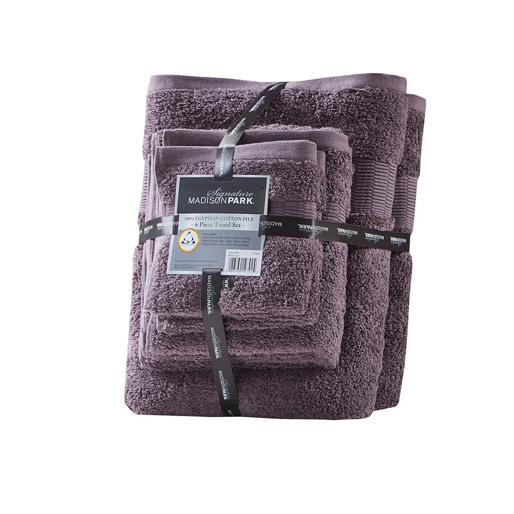 100% Egyptian Cotton 6 Piece Towel Set Purple Cotton