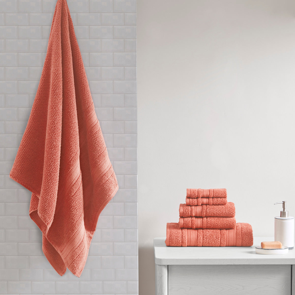 Super Soft Cotton Quick Dry Bath Towel 6 Piece Set Coral Cotton