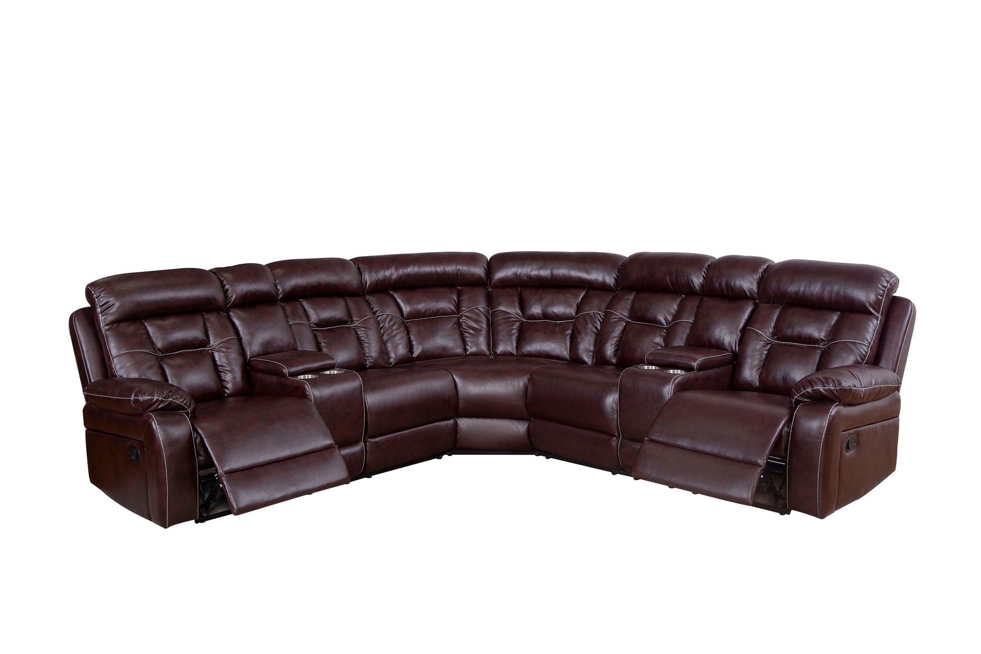 Sectional Sofa With Manual Reclining Brown Brown Pu 5 Seat