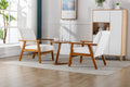 Accent Chairs Set Of 2 With Side Table, Mid Century Modern Accent Chair, Wood And Fabric Armchairs Side Chair, Lounge Reading Comfy Arm Chair For Living Room, Bedroom, Office Beige Linen