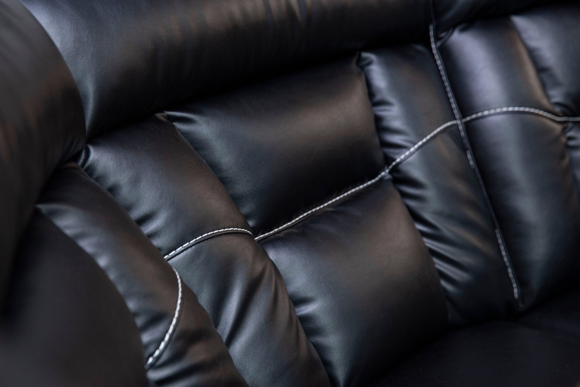 Manual Reclining Sofa Faux Leather Sofa Set Black Black Pu