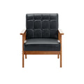 Accent Chairs Set Of 2 With Side Table, Mid Century Modern Accent Chair, Wood And Fabric Armchairs Side Chair, Lounge Reading Comfy Arm Chair For Living Room, Bedroom, Office Black Pu Pu Leather