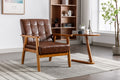 Leisure Chair With Solid Wood Armrest And Feet, Mid Century Modern Accent Chair, For Living Room Bedroom Studio Chair Brown Pu Pu Leather