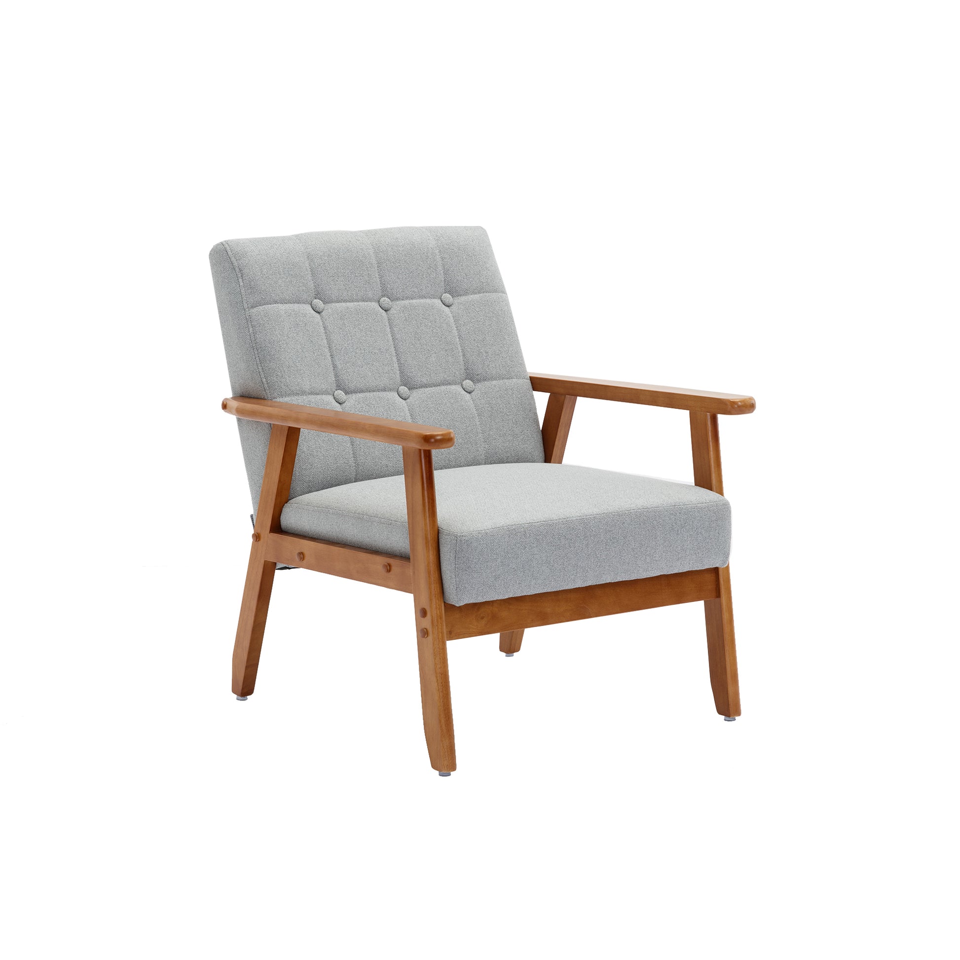 Accent Chairs Set Of 2 With Side Table, Mid Century Modern Accent Chair, Wood And Fabric Armchairs Side Chair, Lounge Reading Comfy Arm Chair For Living Room, Bedroom, Office Light Gray Polyester
