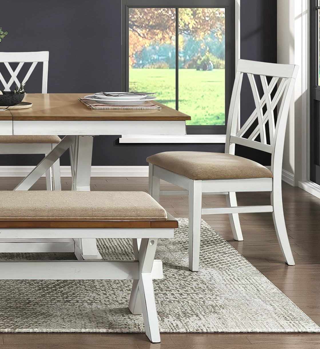 Modern Style White And Oak Finish 6Pc Dining Set Table W Extension Leaf Bench 4X Side Chairs X Back Design Charming Traditional Dining Room Furniture Wood Wood Multicolor Seats 6 Wood Dining Room Butterfly Leaf Extendable Modern Rectangular Dining Table