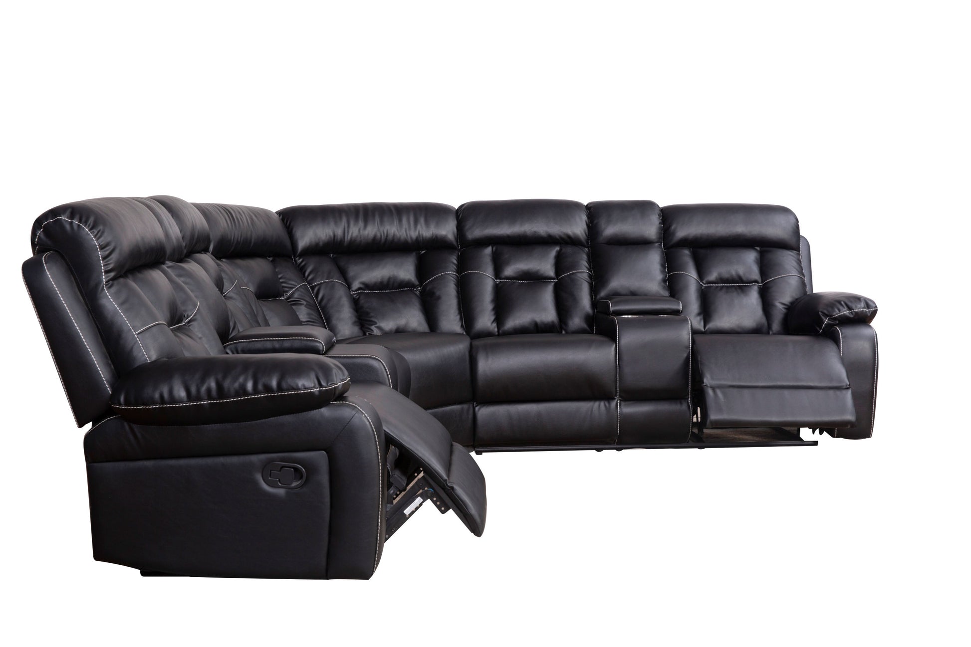 Manual Reclining Sofa Faux Leather Sofa Set Black Black Pu
