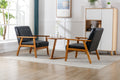 Accent Chairs Set Of 2 With Side Table, Mid Century Modern Accent Chair, Wood And Fabric Armchairs Side Chair, Lounge Reading Comfy Arm Chair For Living Room, Bedroom, Office Black Pu Pu Leather