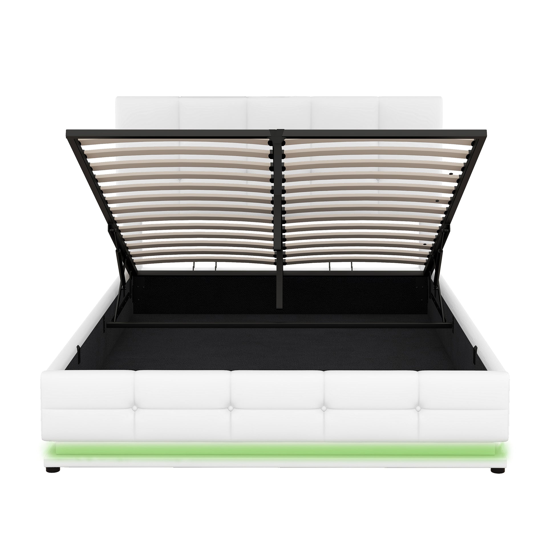Full Size Tufted Upholstered Platform Bed With Hydraulic Storage System,Pu Storage Bed With Led Lights And Usb Charger, White Expected Arrival Time: 5.15,At White Pu