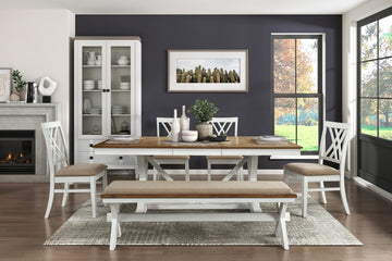 Modern Style White And Oak Finish 6Pc Dining Set Table W Extension Leaf Bench 4X Side Chairs X Back Design Charming Traditional Dining Room Furniture Wood Wood Multicolor Seats 6 Wood Dining Room Butterfly Leaf Extendable Modern Rectangular Dining Table