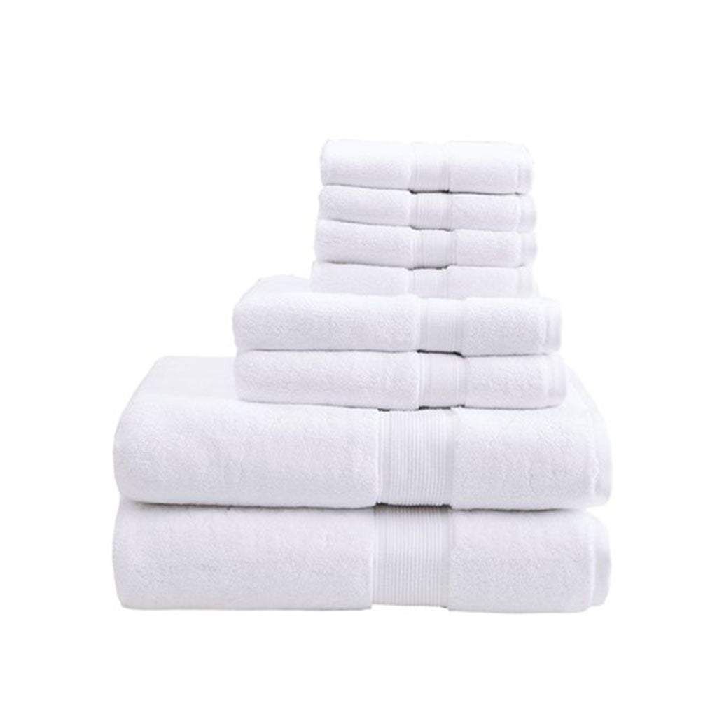 100% Cotton 8 Piece Antimicrobial Towel Set White Cotton