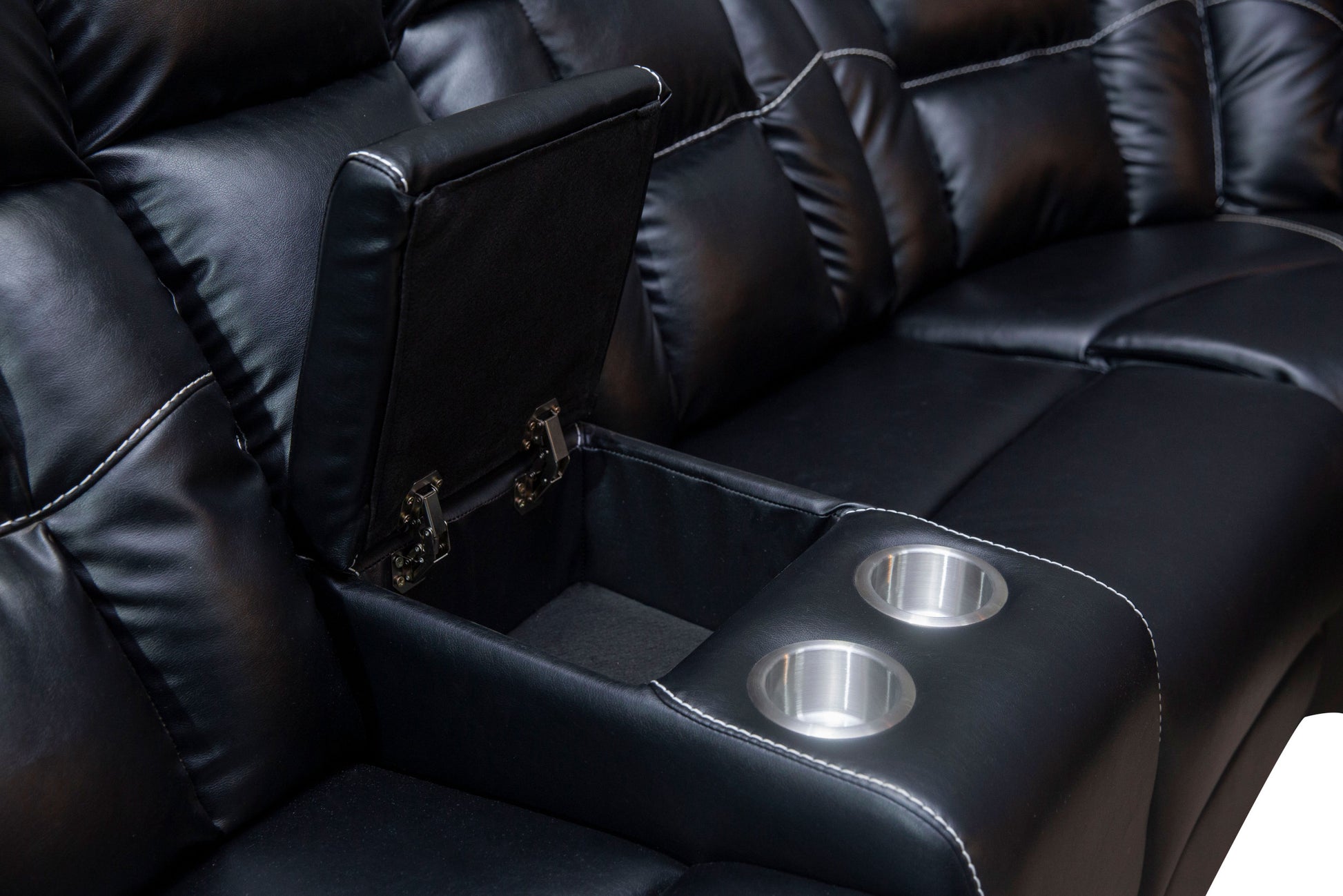 Manual Reclining Sofa Faux Leather Sofa Set Black Black Pu
