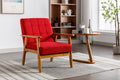 Leisure Chair With Solid Wood Armrest And Feet, Mid Century Modern Accent Chair, For Living Room Bedroom Studio Chair Red Linen