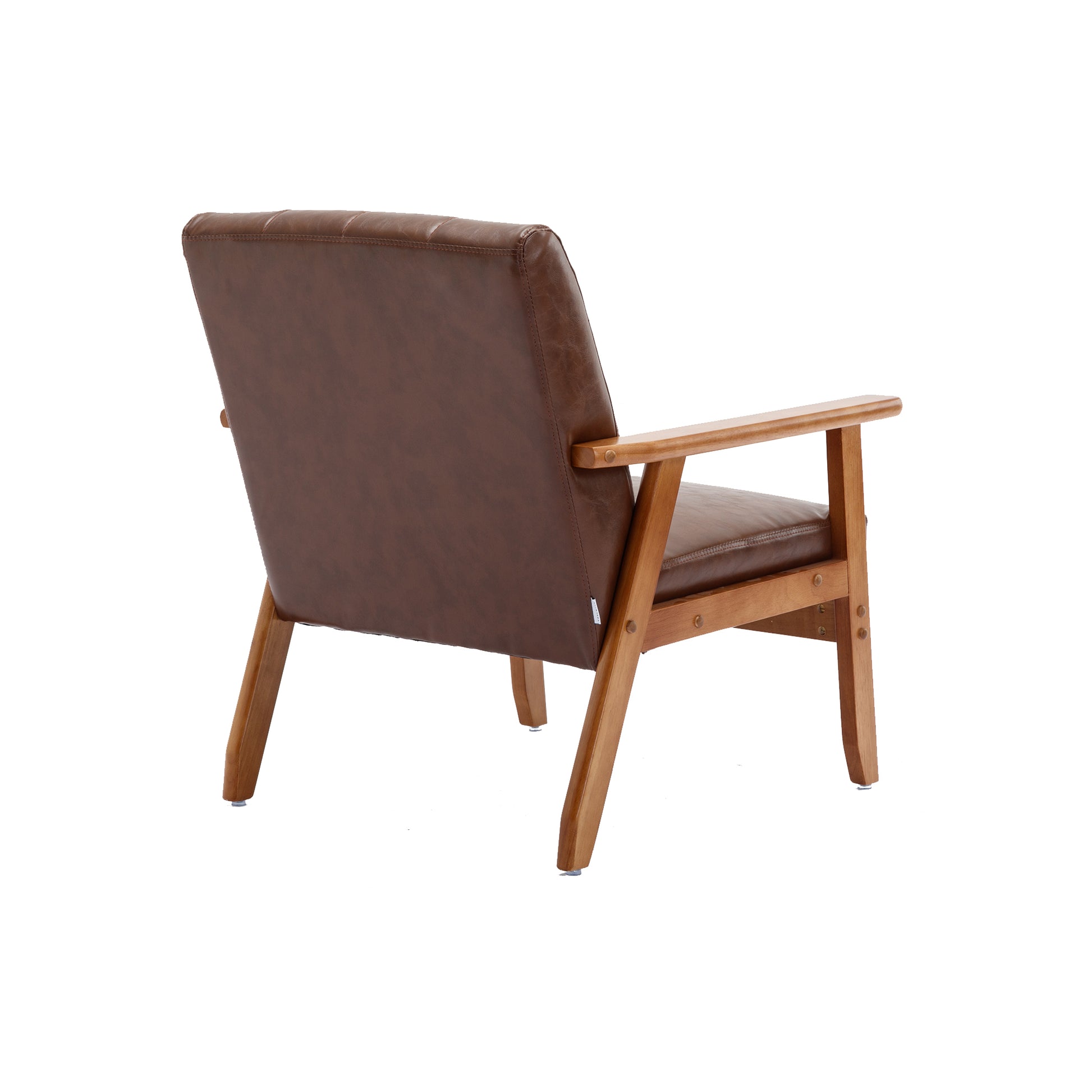 Leisure Chair With Solid Wood Armrest And Feet, Mid Century Modern Accent Chair, For Living Room Bedroom Studio Chair Brown Pu Pu Leather