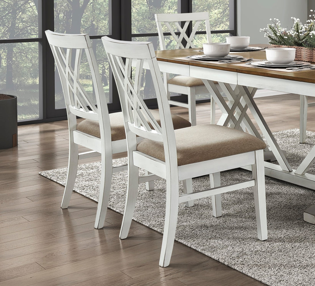 Modern Style White And Oak Finish 7Pc Dining Set Table W Extension Leaf 6X Side Chairs Upholstered Seat Charming Traditional Dining Room Furniture Wood Wood Multicolor Seats 6 Wood Dining Room Extendable Modern Rectangular Dining Table With Chair Wood