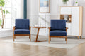 Accent Chairs Set Of 2 With Side Table, Mid Century Modern Accent Chair, Wood And Fabric Armchairs Side Chair, Lounge Reading Comfy Arm Chair For Living Room, Bedroom, Office Navy Linen