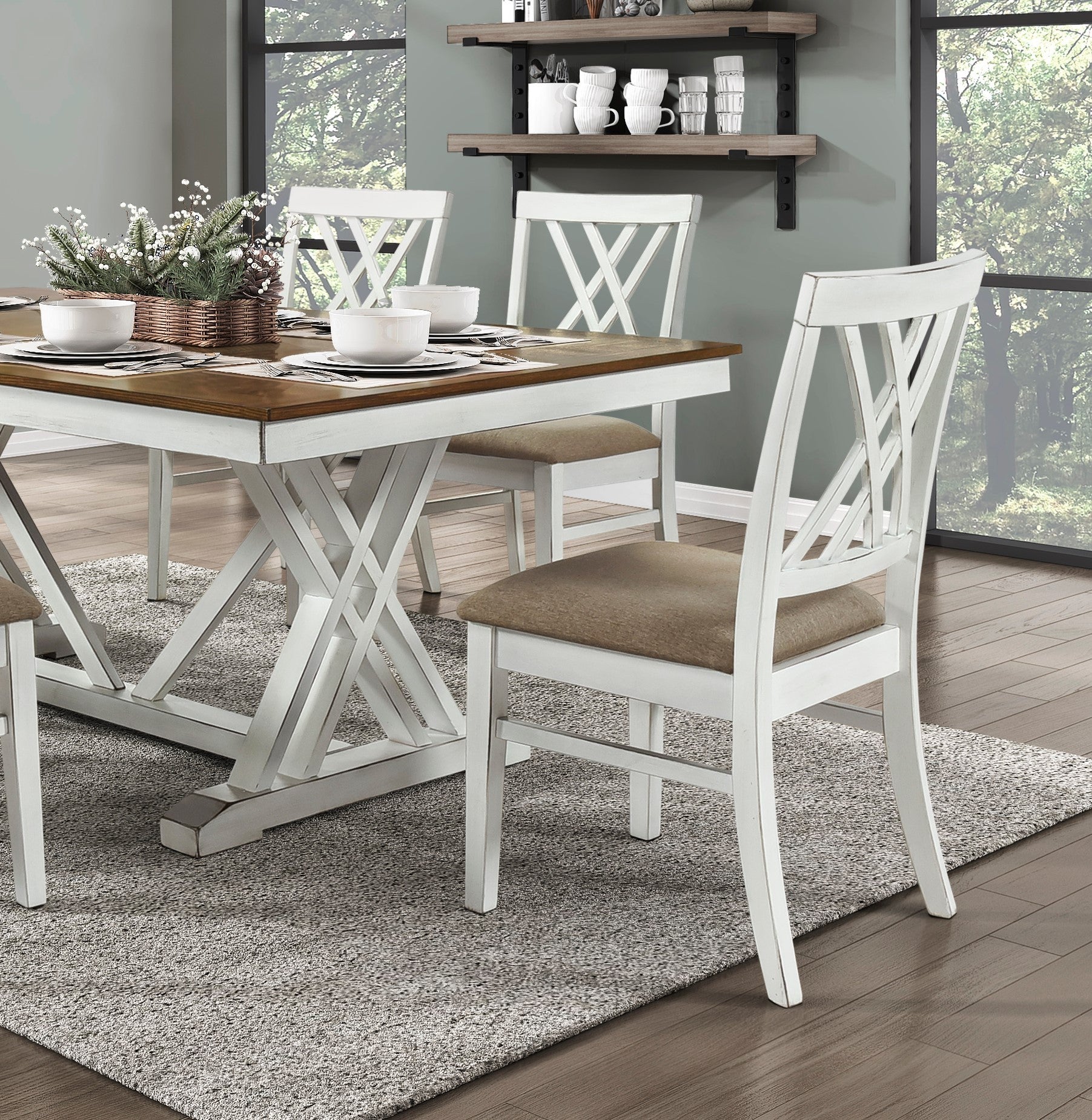 Modern Style White And Oak Finish 7Pc Dining Set Table W Extension Leaf 6X Side Chairs Upholstered Seat Charming Traditional Dining Room Furniture Wood Wood Multicolor Seats 6 Wood Dining Room Extendable Modern Rectangular Dining Table With Chair Wood