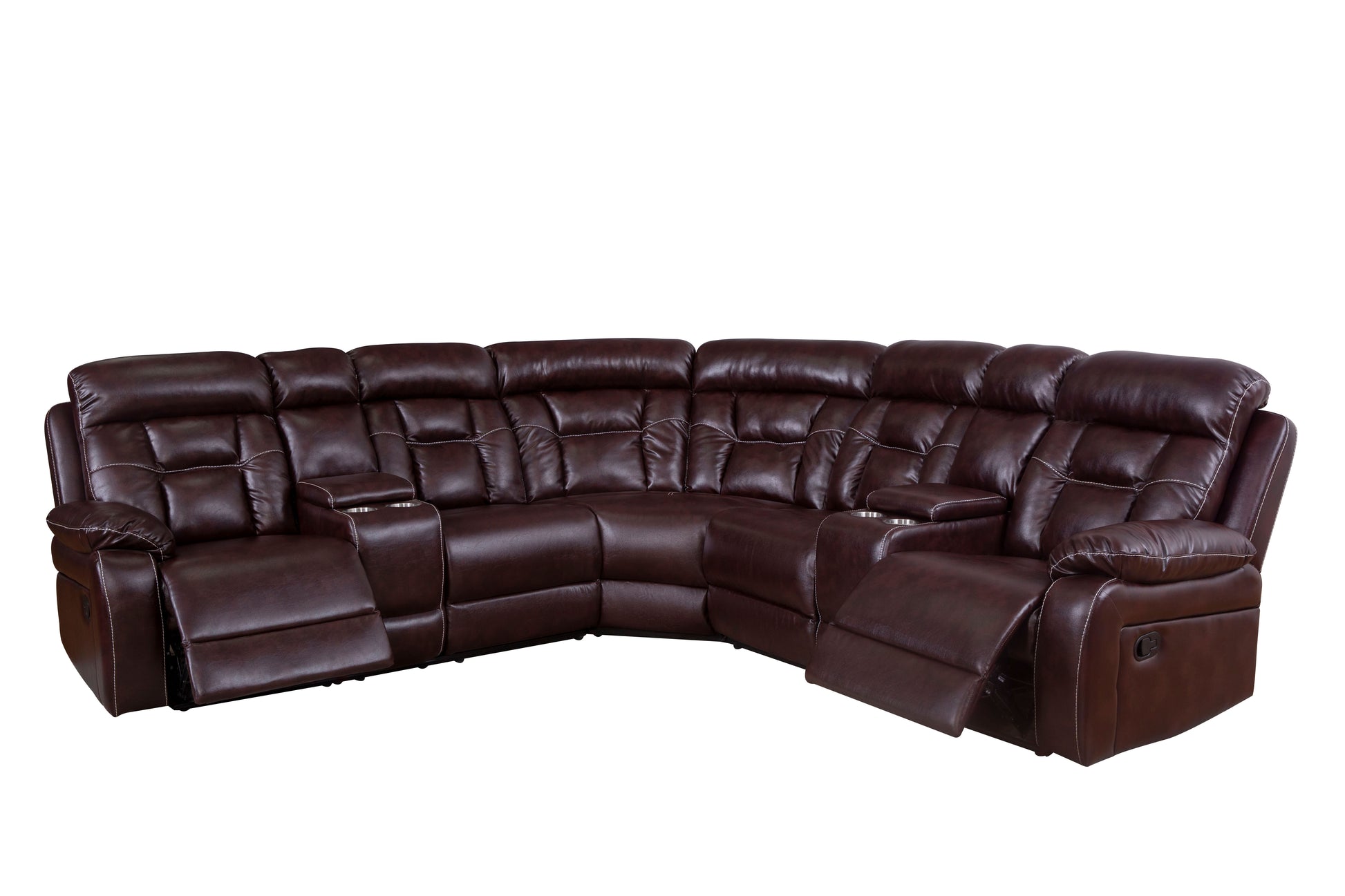 Sectional Sofa With Manual Reclining Brown Brown Pu 5 Seat