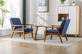Accent Chairs Set Of 2 With Side Table, Mid Century Modern Accent Chair, Wood And Fabric Armchairs Side Chair, Lounge Reading Comfy Arm Chair For Living Room, Bedroom, Office Navy Linen