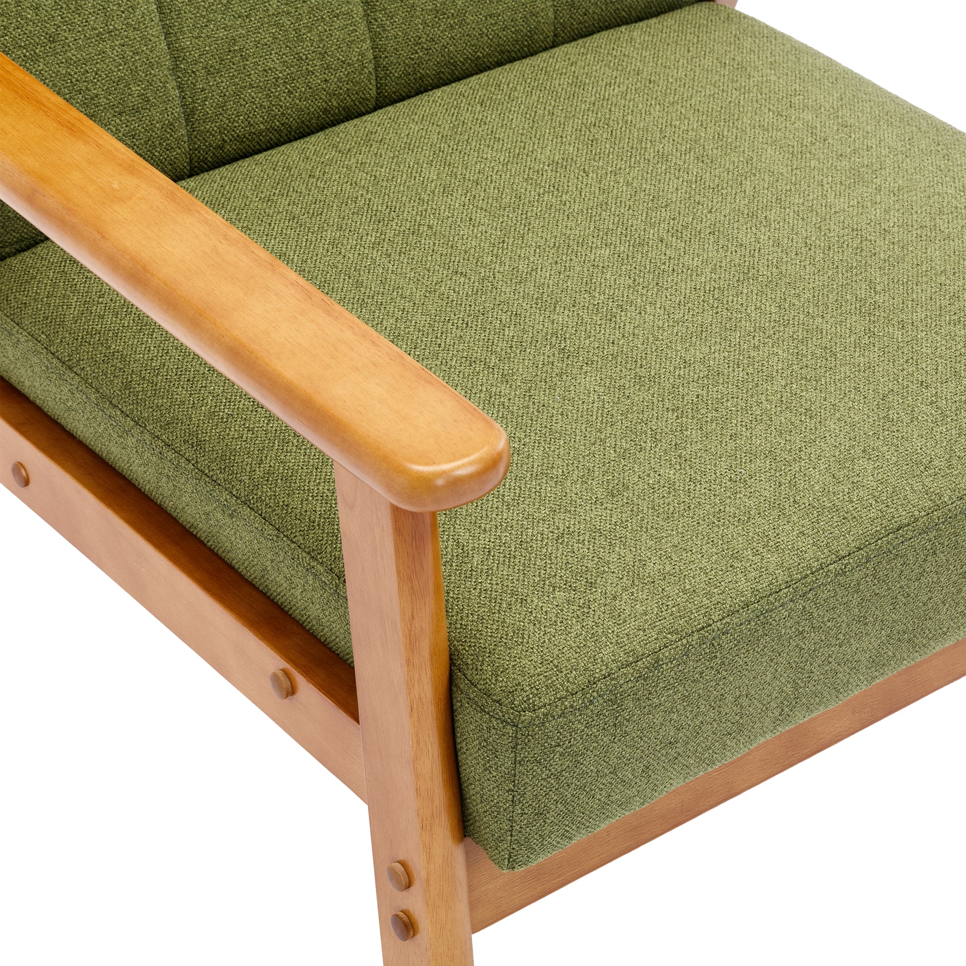 Leisure Chair With Solid Wood Armrest And Feet, Mid Century Modern Accent Chair, For Living Room Bedroom Studio Chair Green Linen