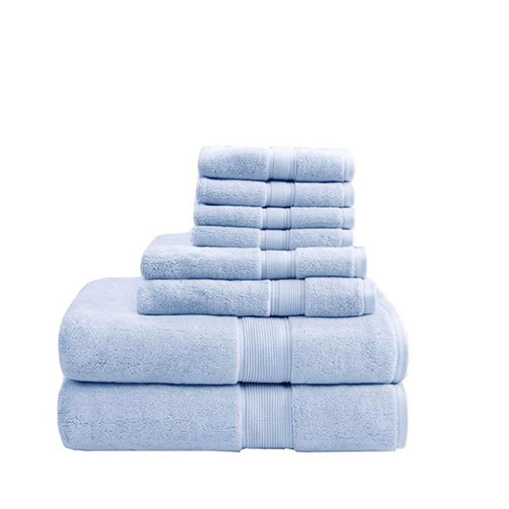 100% Cotton 8 Piece Antimicrobial Towel Set Light Blue Cotton