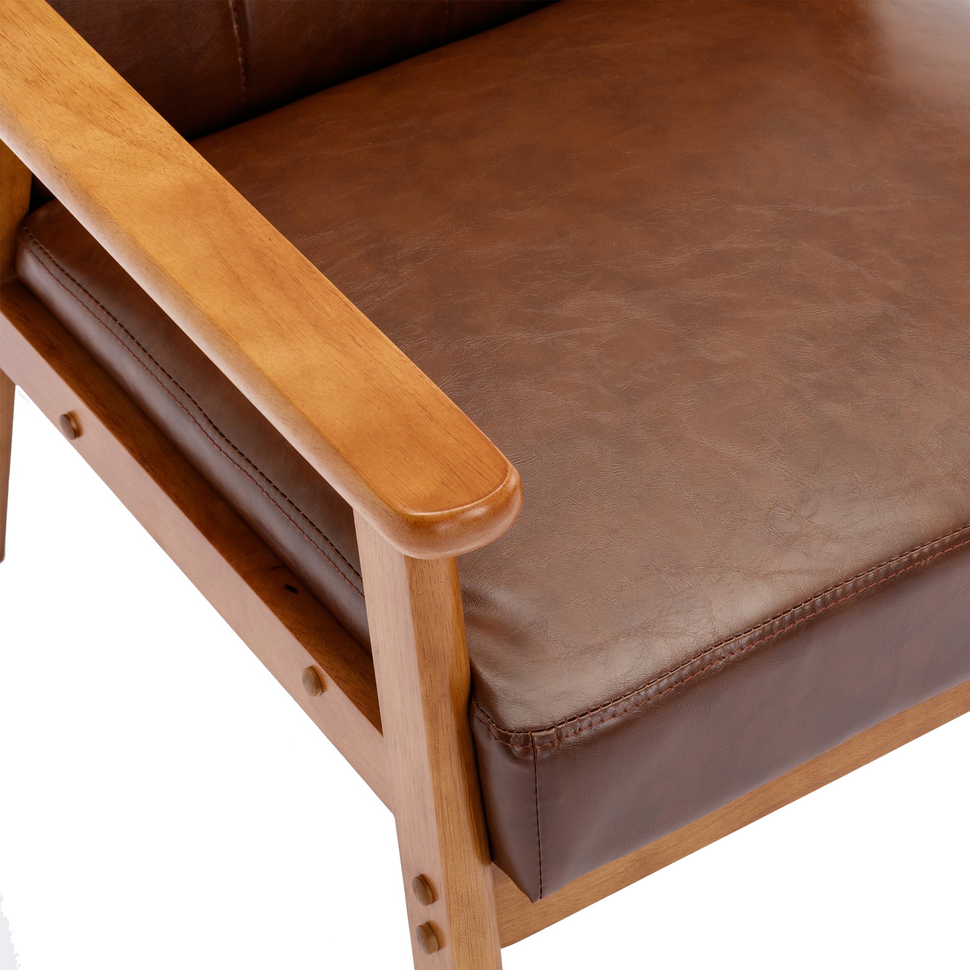 Leisure Chair With Solid Wood Armrest And Feet, Mid Century Modern Accent Chair, For Living Room Bedroom Studio Chair Brown Pu Pu Leather