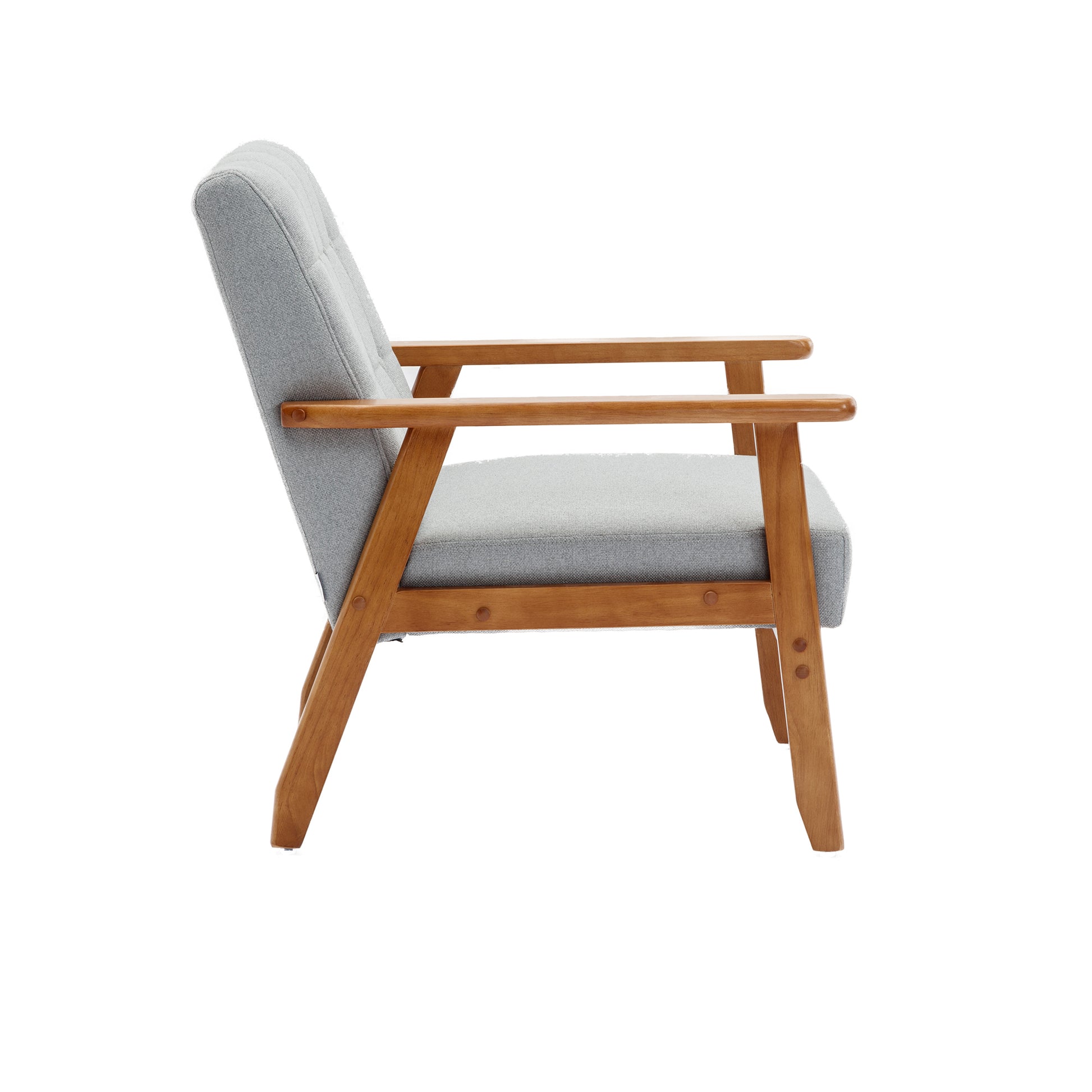 Leisure Chair With Solid Wood Armrest And Feet, Mid Century Modern Accent Chair, For Living Room Bedroom Studio Chair Light Gray Linen