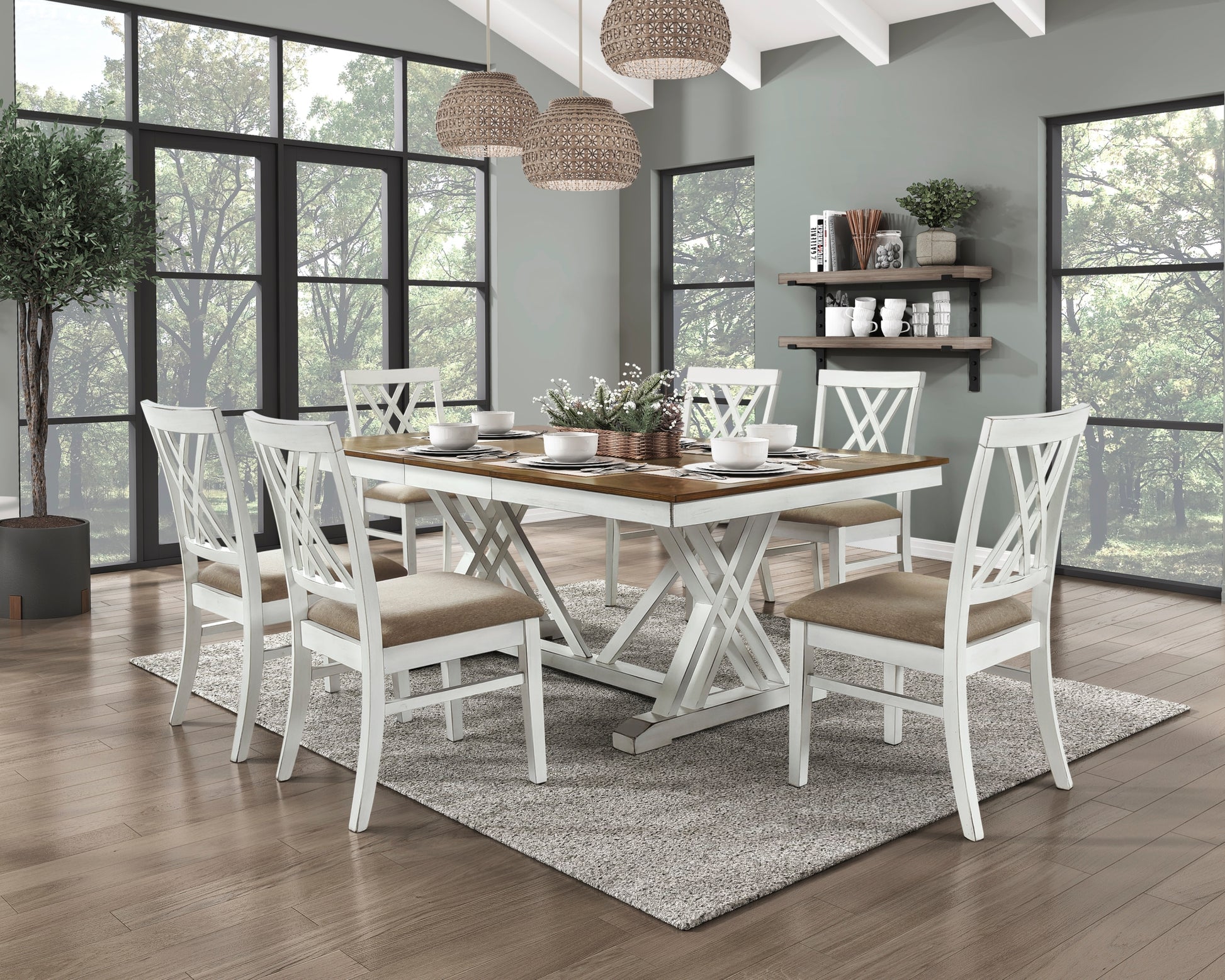 Modern Style White And Oak Finish Dining Table 1Pc With Self Storing Extension Leaf Charming Traditional Lines Dining Furniture Multicolor Dining Room Modern Kitchen & Dining Tables Wood