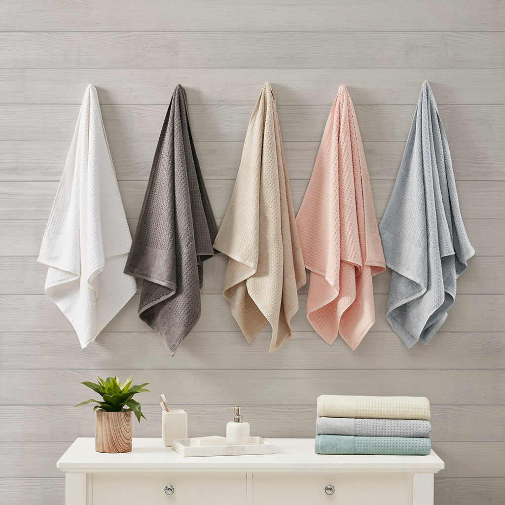 Cotton Waffle Jacquard Antimicrobial Bath Towel 6 Piece Set Taupe Cotton