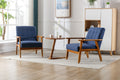 Accent Chairs Set Of 2 With Side Table, Mid Century Modern Accent Chair, Wood And Fabric Armchairs Side Chair, Lounge Reading Comfy Arm Chair For Living Room, Bedroom, Office Navy Linen