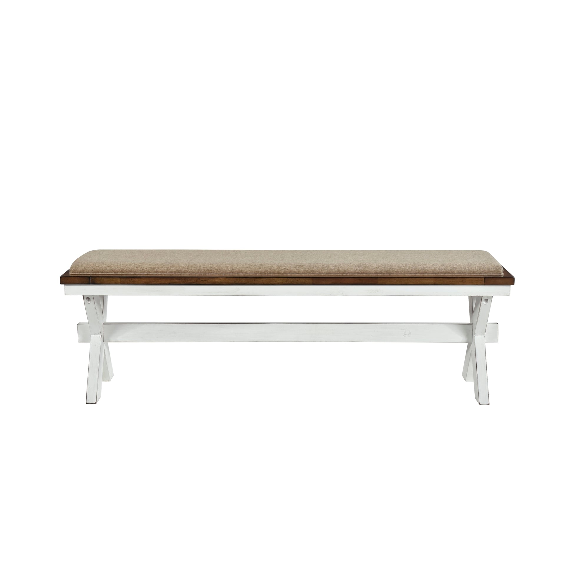 Modern Style White And Oak Finish 1Pc Bench Fabric Upholstered Seat Charming Traditional Dining Wooden Furniture White Dining Room Modern Wood