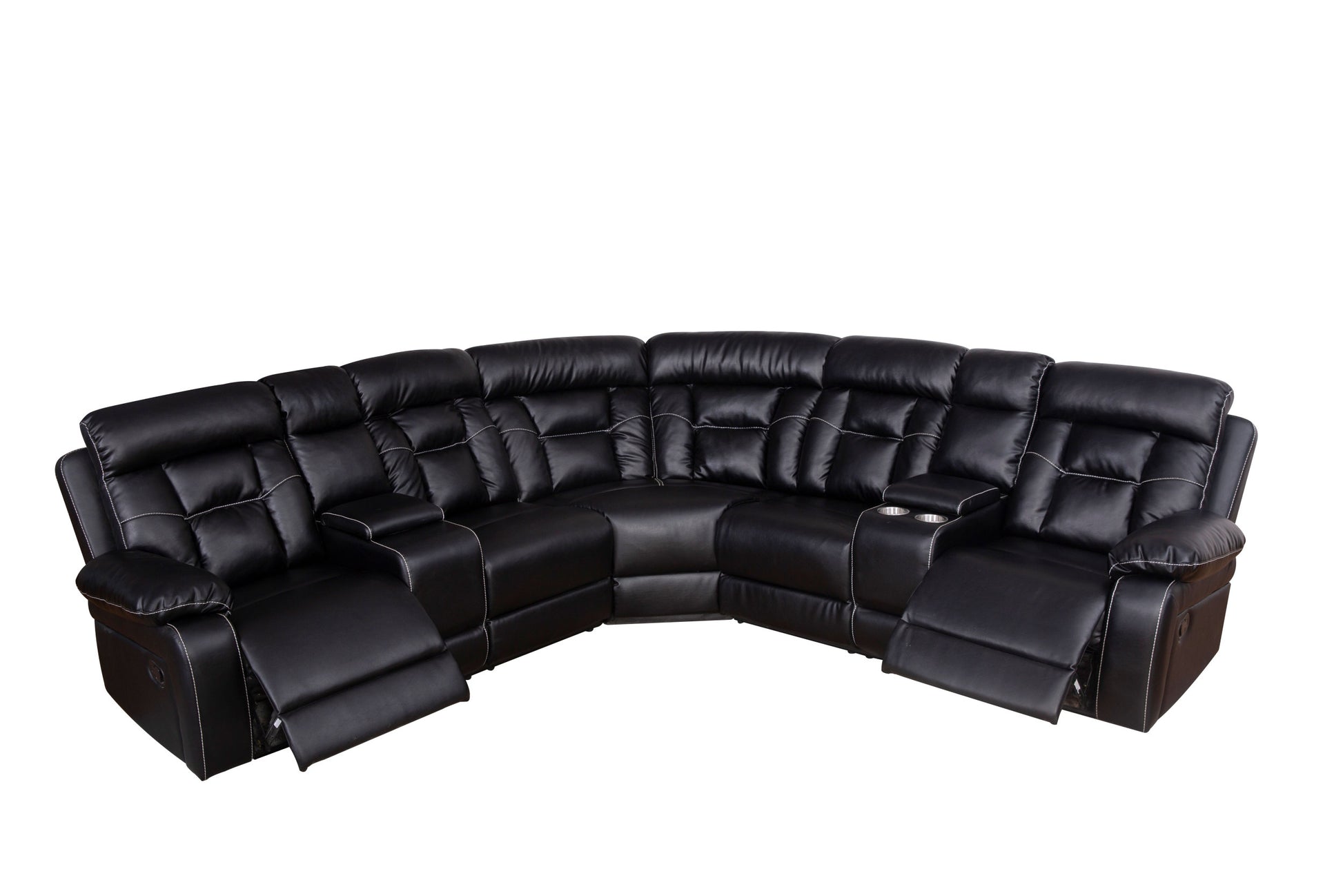 Manual Reclining Sofa Faux Leather Sofa Set Black Black Pu