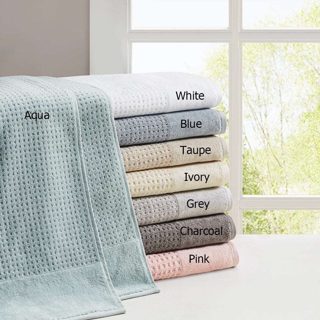 Cotton Waffle Jacquard Antimicrobial Bath Towel 6 Piece Set Taupe Cotton