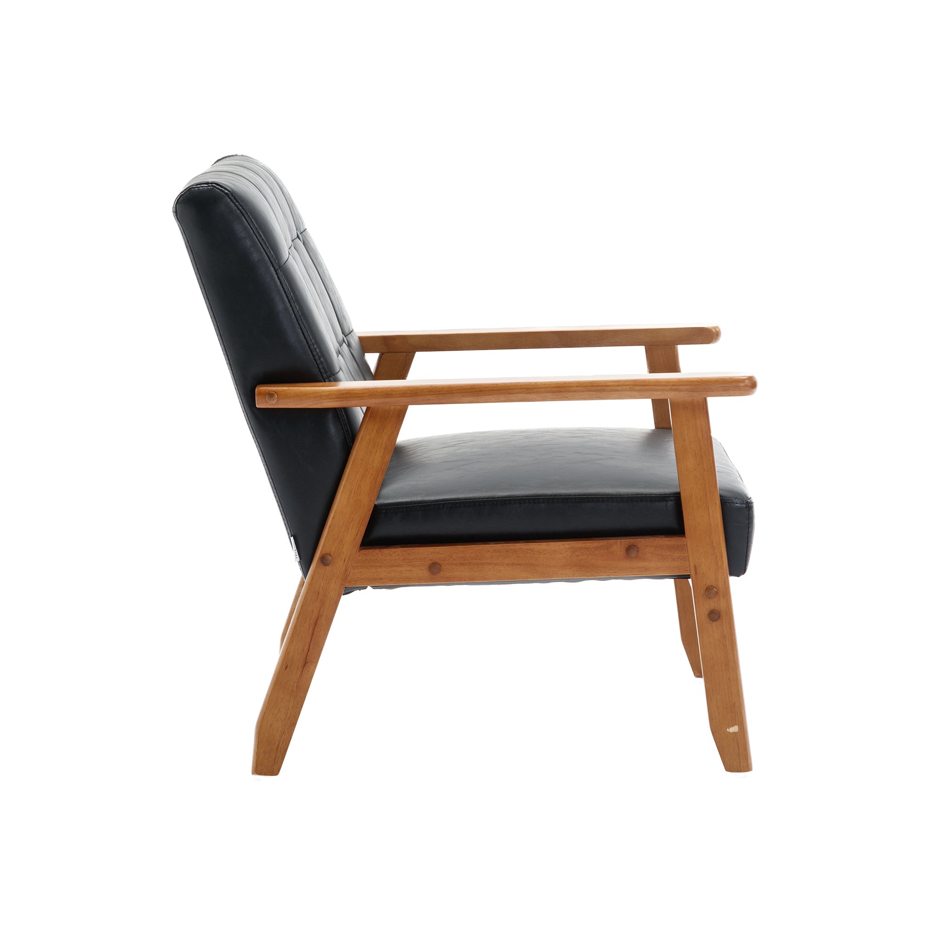 Accent Chairs Set Of 2 With Side Table, Mid Century Modern Accent Chair, Wood And Fabric Armchairs Side Chair, Lounge Reading Comfy Arm Chair For Living Room, Bedroom, Office Black Pu Pu Leather
