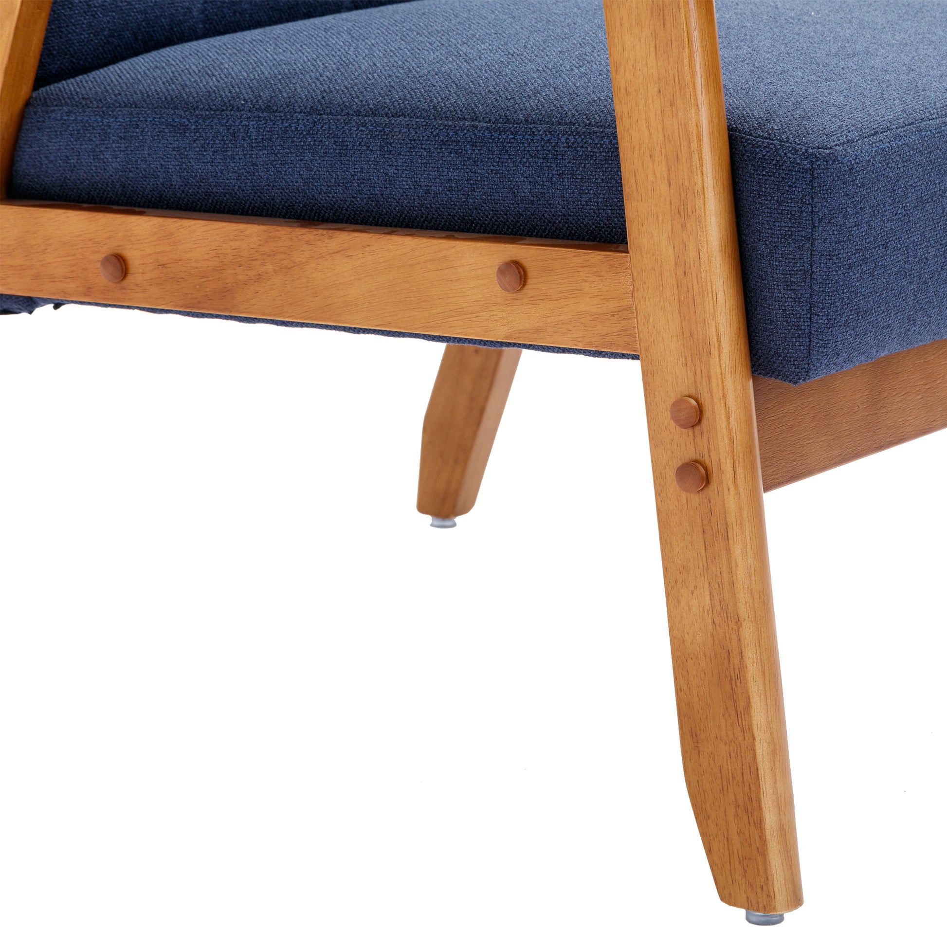 Accent Chairs Set Of 2 With Side Table, Mid Century Modern Accent Chair, Wood And Fabric Armchairs Side Chair, Lounge Reading Comfy Arm Chair For Living Room, Bedroom, Office Navy Linen