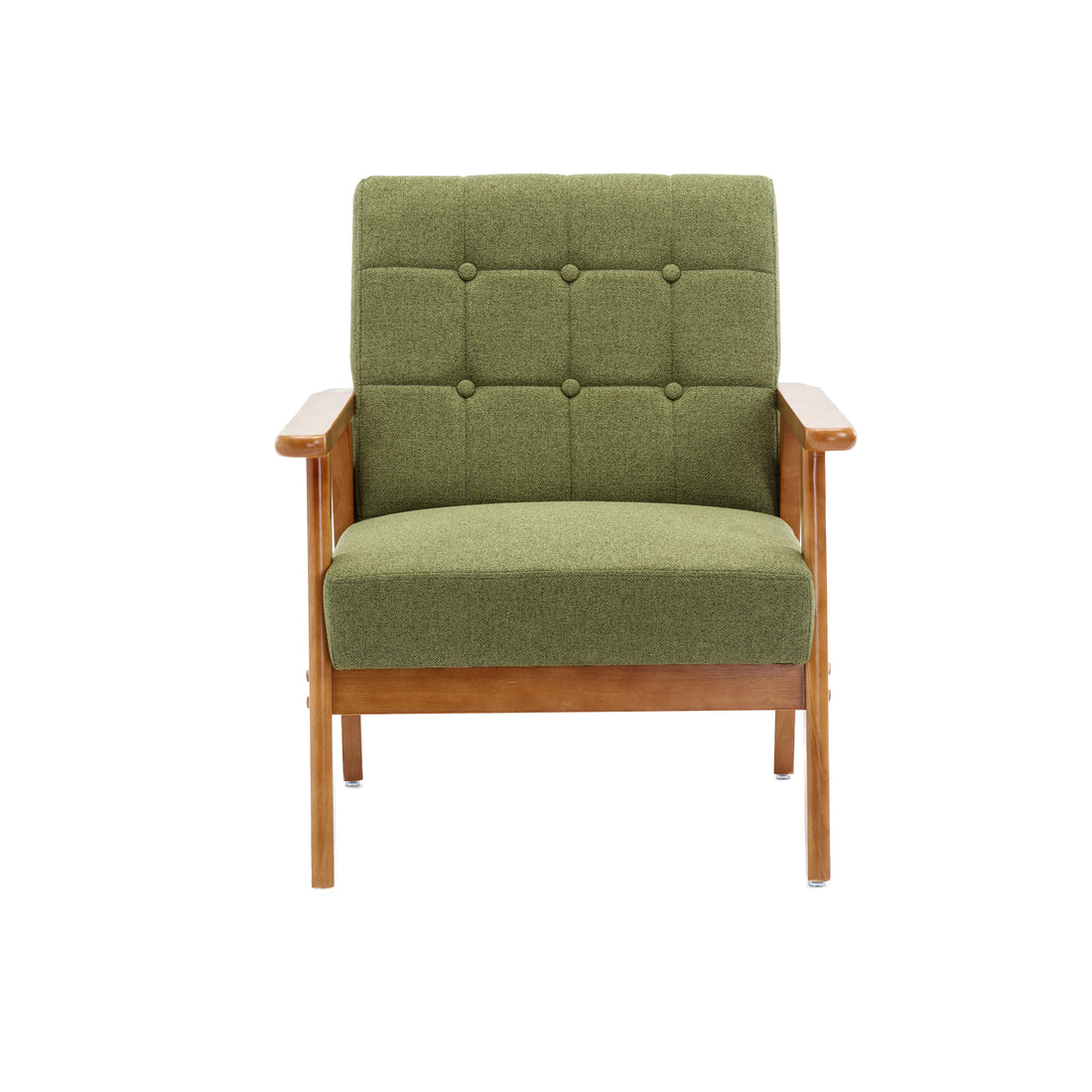 Accent Chairs Set Of 2 With Side Table, Mid Century Modern Accent Chair, Wood And Fabric Armchairs Side Chair, Lounge Reading Comfy Arm Chair For Living Room, Bedroom, Office Green Linen